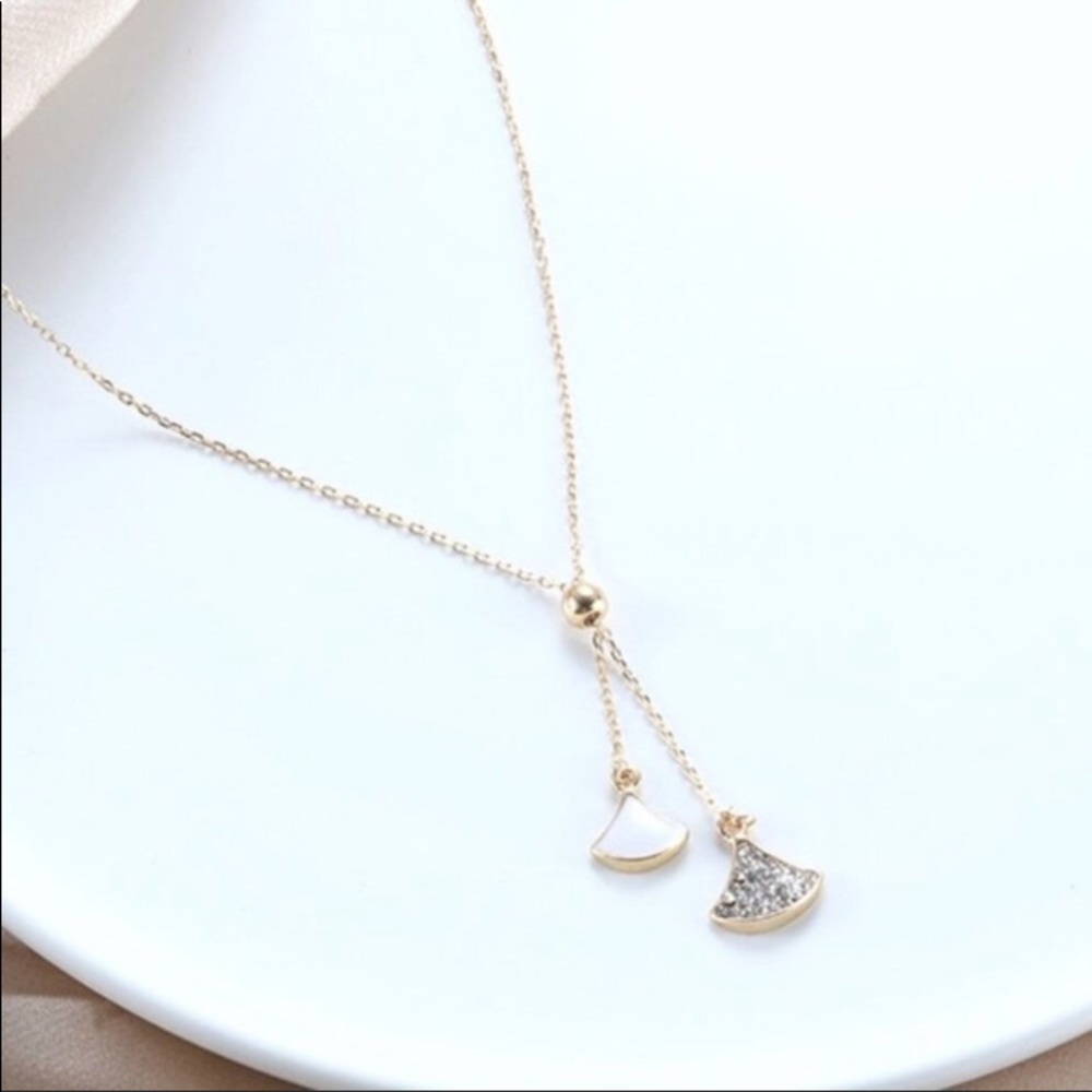Double Fan Shape Necklace Gold Color